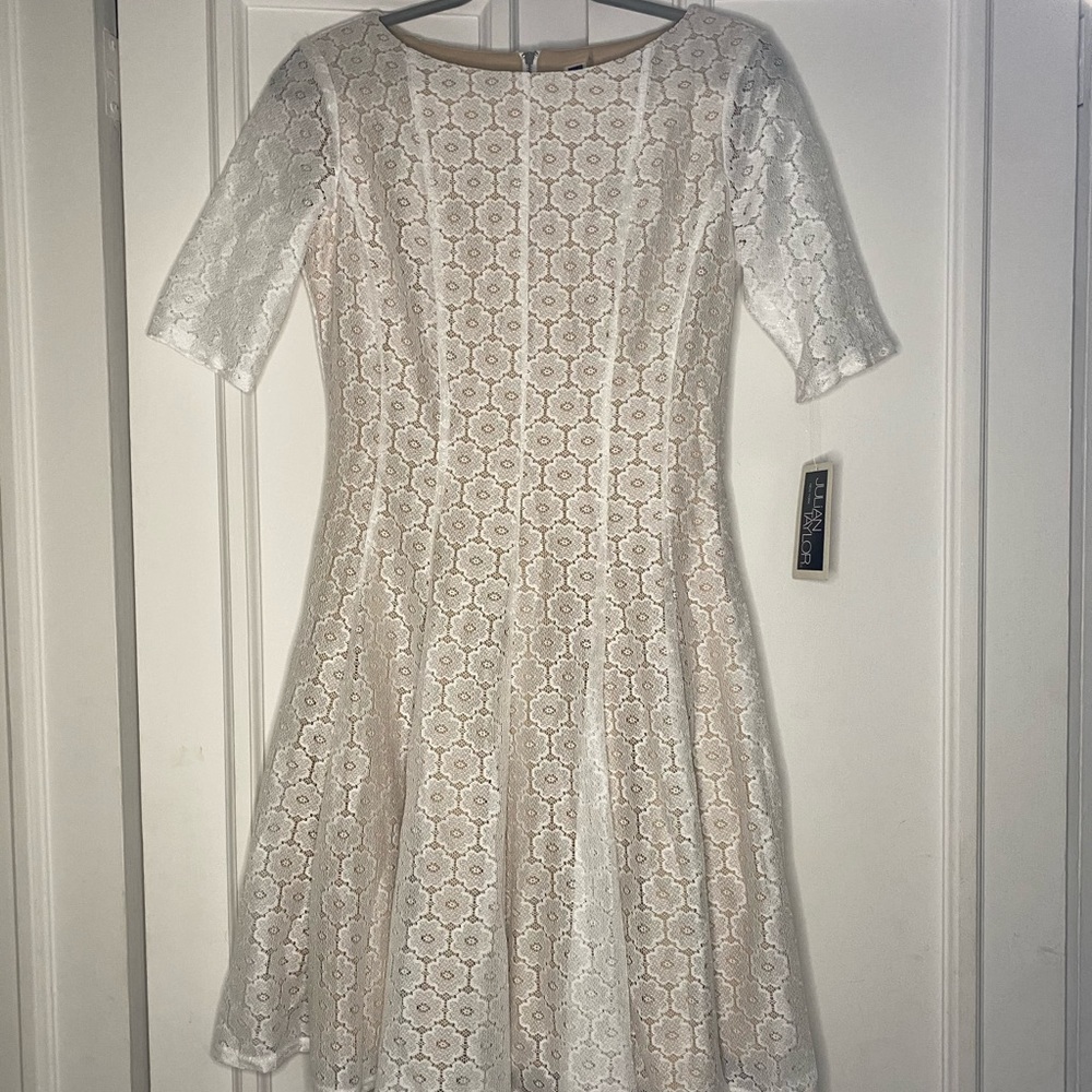 JILLIAN TAYLOR White Lace Flouncy Dress